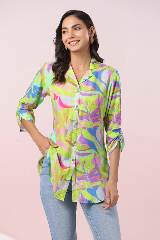 Multicolored Tropical Print Russian Silk Top