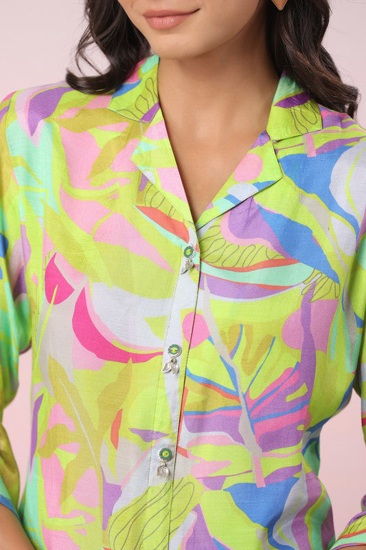 Multicolored Tropical Print Russian Silk Top