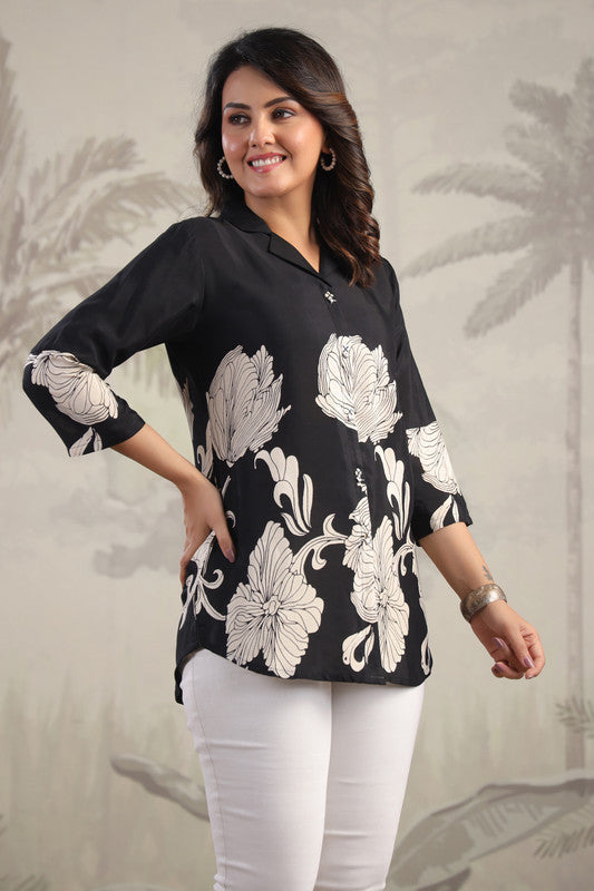 Black Blossom Grace Russian Silk Top