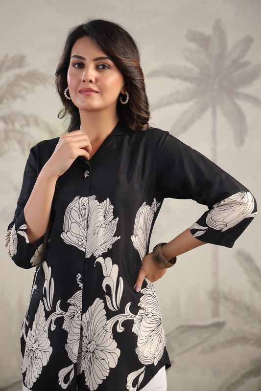 Black Blossom Grace Russian Silk Top