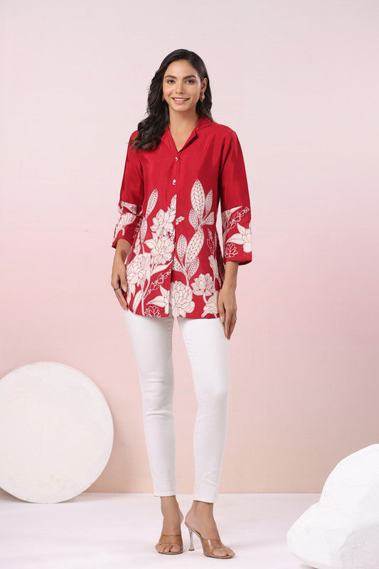 Red Floral Russian Silk Top