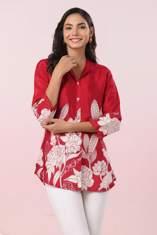 Red Floral Russian Silk Top