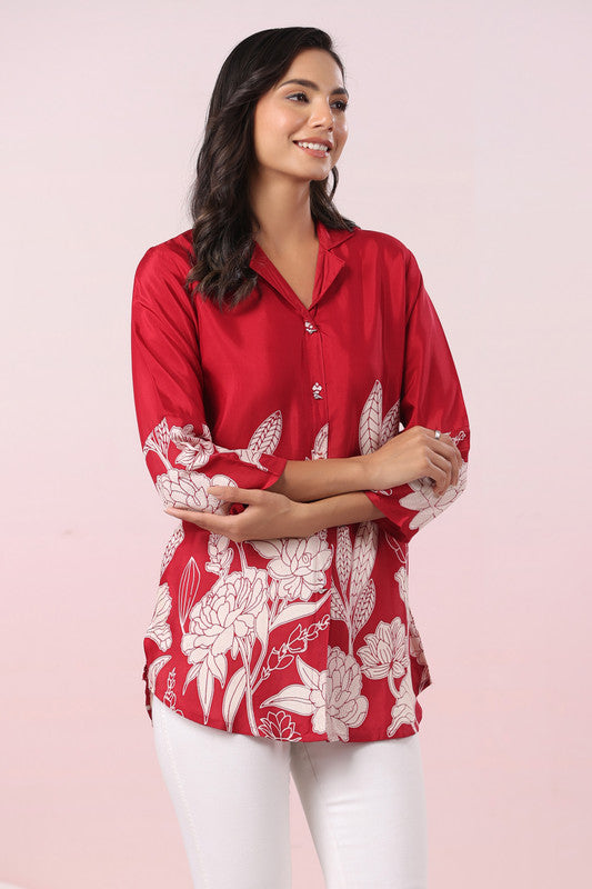 Red Floral Russian Silk Top