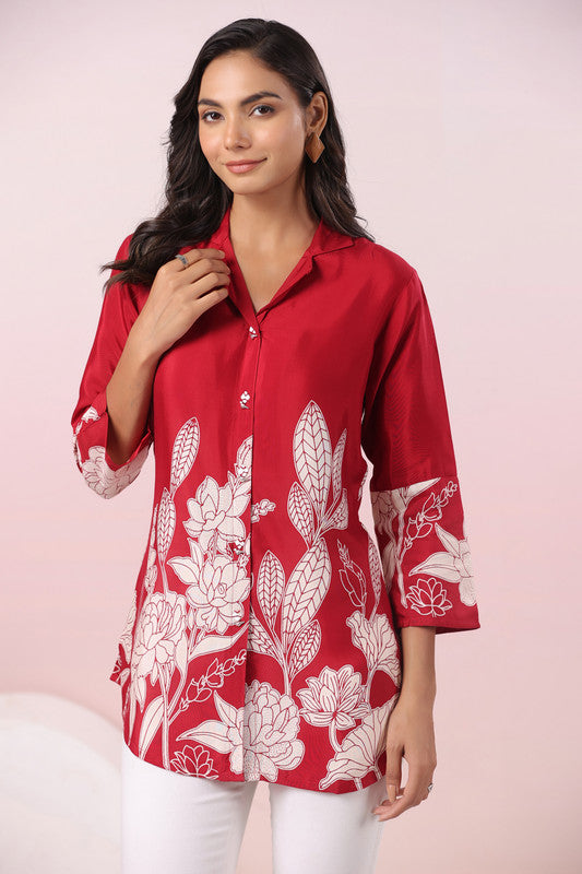 Red Floral Russian Silk Top