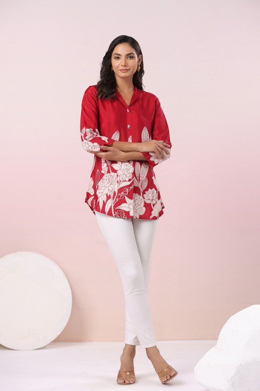 Red Floral Russian Silk Top