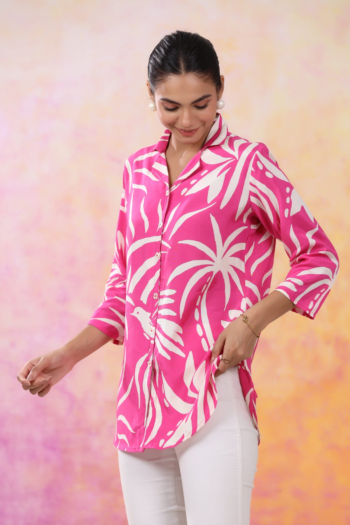 Tropical Paradise Print Vibes Muslin Silk Shirt