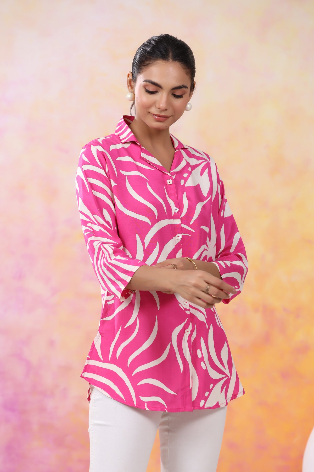 Tropical Paradise Print Vibes Muslin Silk Shirt