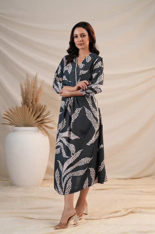 Charcoal Breeze Flared Russian Silk Dress