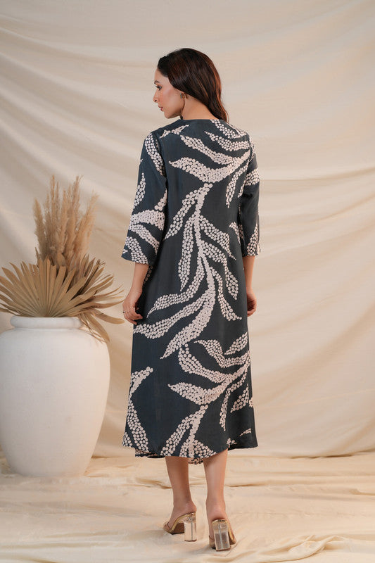 Charcoal Breeze Flared Russian Silk Dress