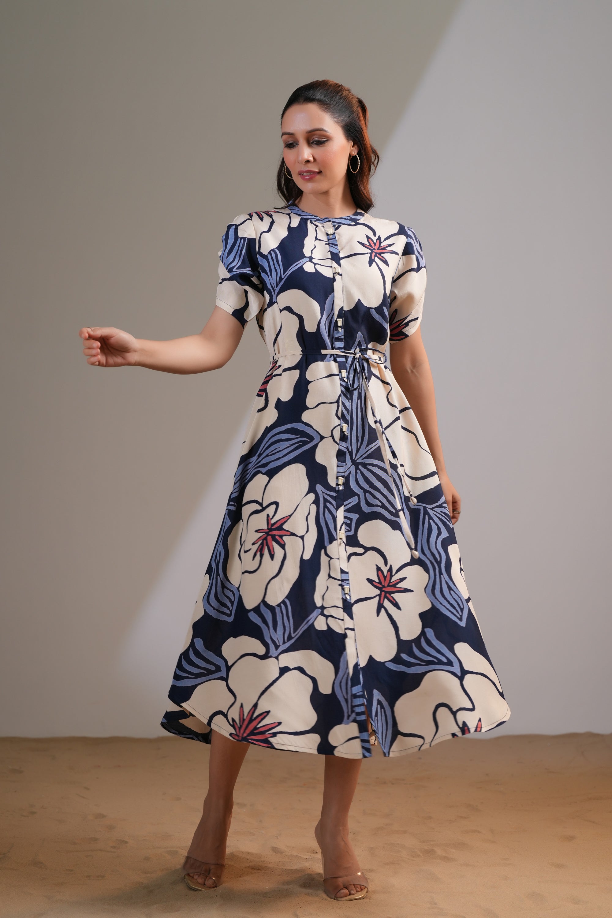 Midnight Petals Printed Multicolour Russian Silk Dress