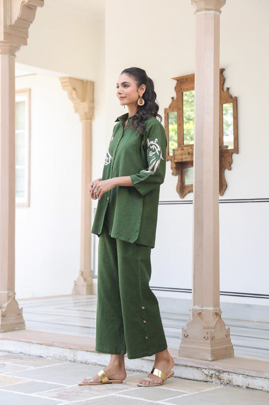 Olive Horse Embroidered Cotton Co-ord  Set