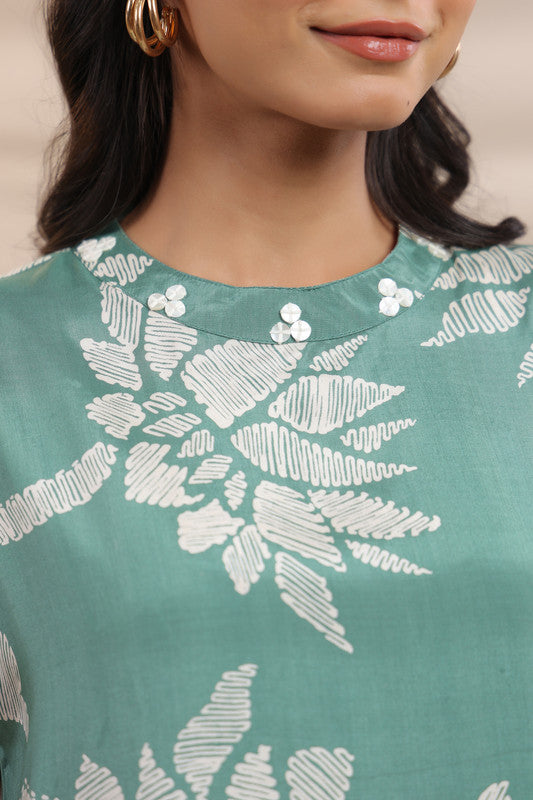 Mint Green Bloom Sleeveless Russian Silk Co-Ord Set