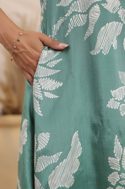 Mint Green Bloom Sleeveless Russian Silk Co-Ord Set