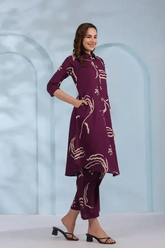 Purple Botnical Cotton Co-ord Set