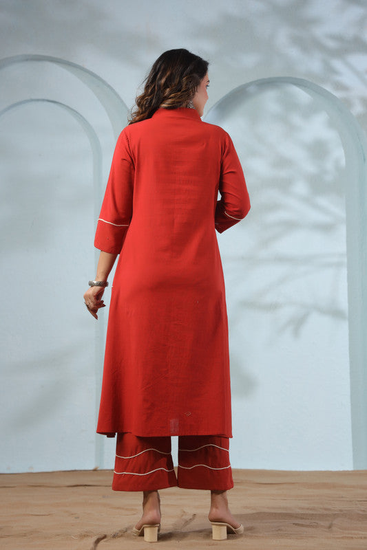 Orange Flamingo Embroidered Cotton Flex Co-ord Set