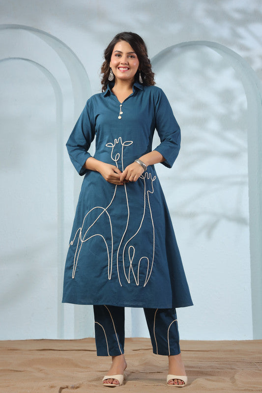 Giraffe Glance Teal Blue Cotton Co-ord Set
