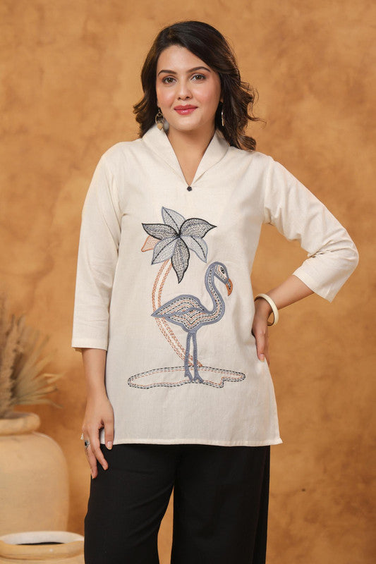 Handcrafted Flamingo Embroidery Cotton Flex Co-ord Set