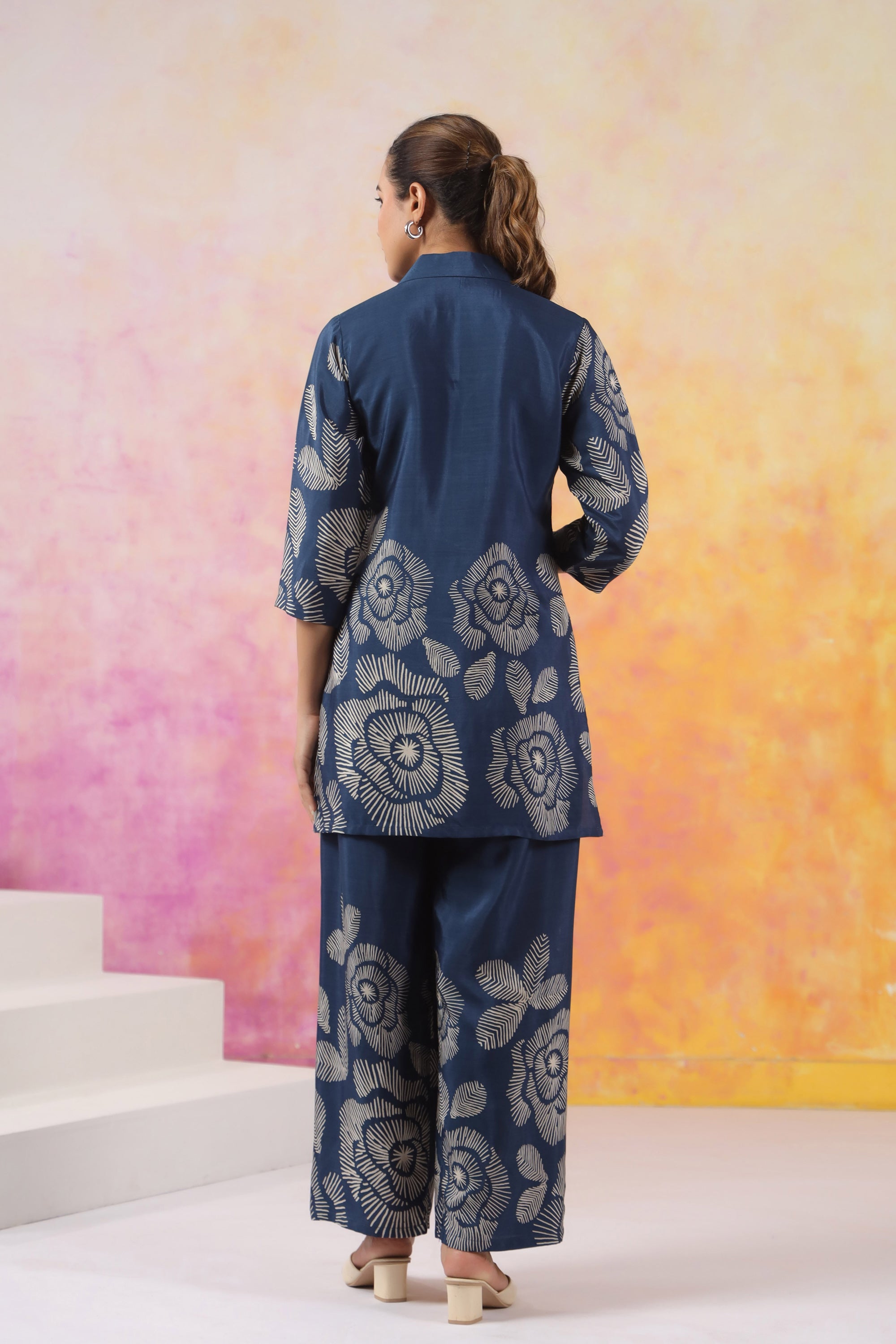 Blue Bloom Printed Russian Silk Co-ord Set