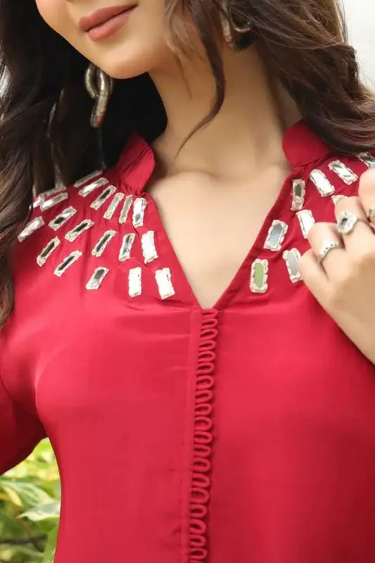 Mirror Embellished Maroon Co-ord Set