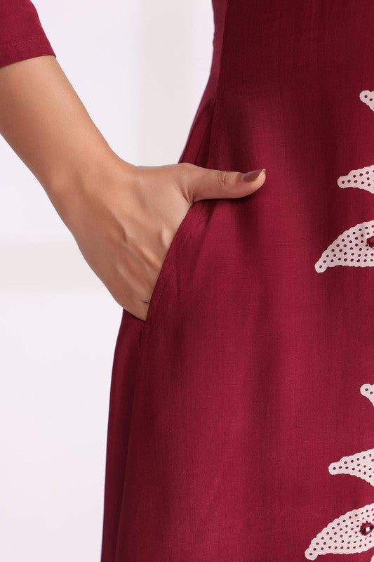 Crimson Leaf Symphony Russian Silk Co-ord Set