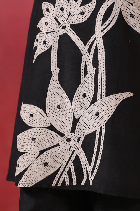 Black Hand Embroidered Russian Silk Co-ord Set