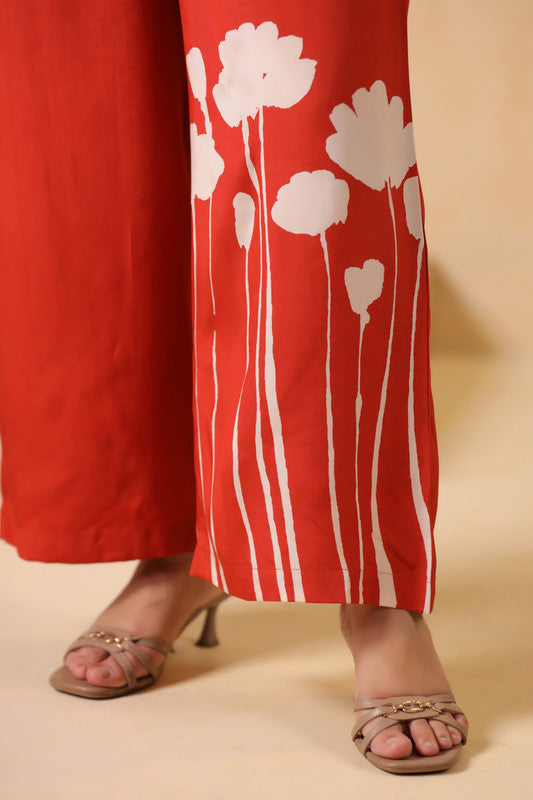 Rust Bloom Hand-Painted Floral Russian Silk Co-ord Set