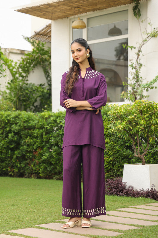 Plum Mirror Hand Work Co-ord Set