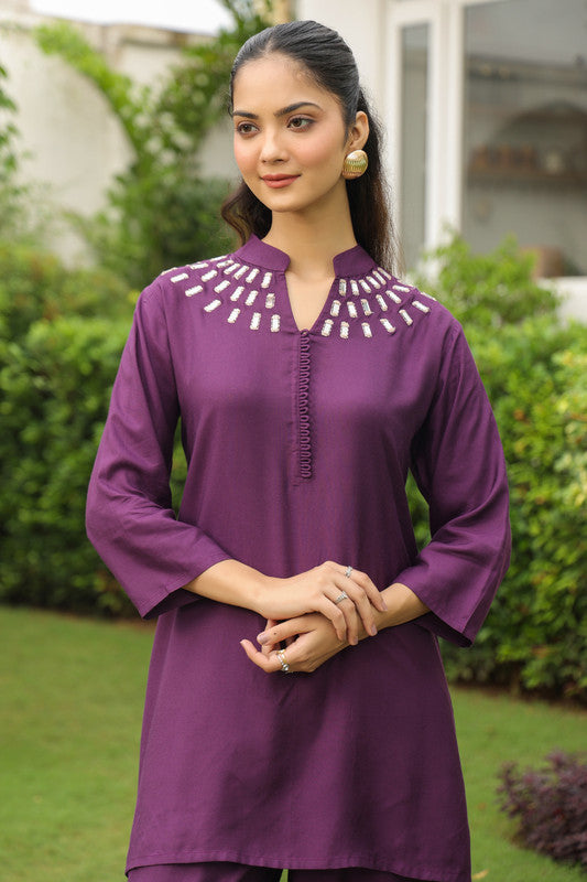 Plum Mirror Hand Work Co-ord Set
