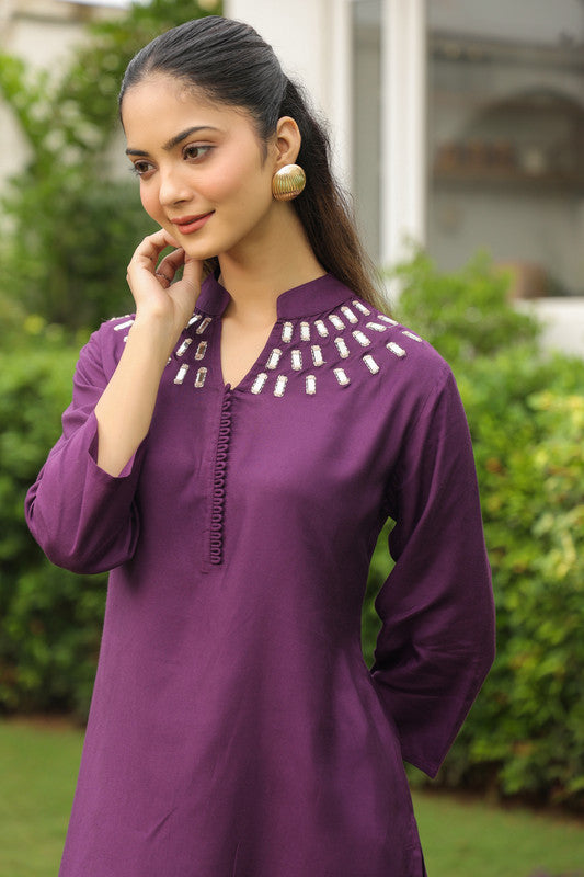 Plum Mirror Hand Work Co-ord Set