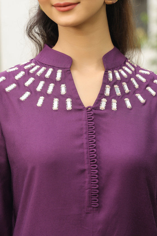 Plum Mirror Hand Work Co-ord Set