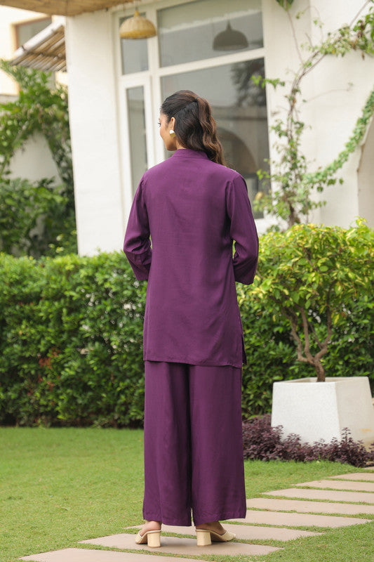 Plum Mirror Hand Work Co-ord Set