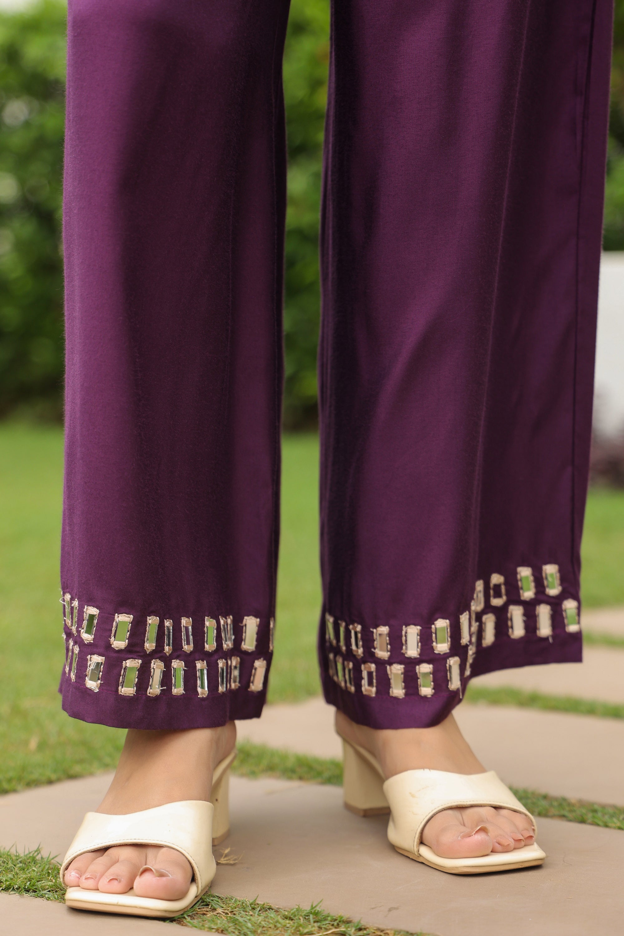 Plum Mirror Hand Work Muslin Silk Co-ord Set