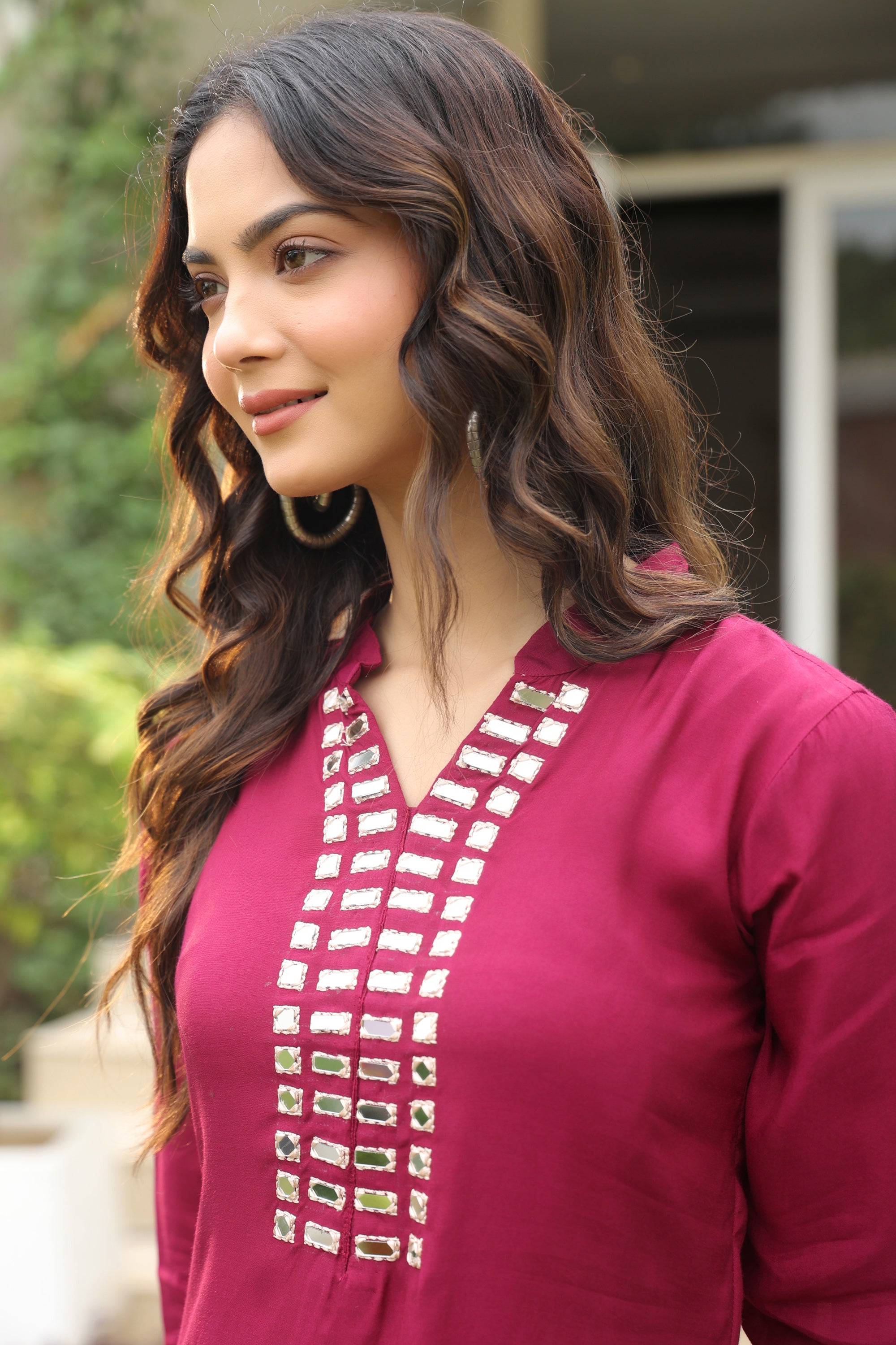 Mirror Work Purple Solid Russian Silk Co-ord Set