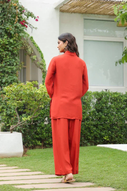 Rusty Bloom Embroidered Russian Silk Co-ord Set