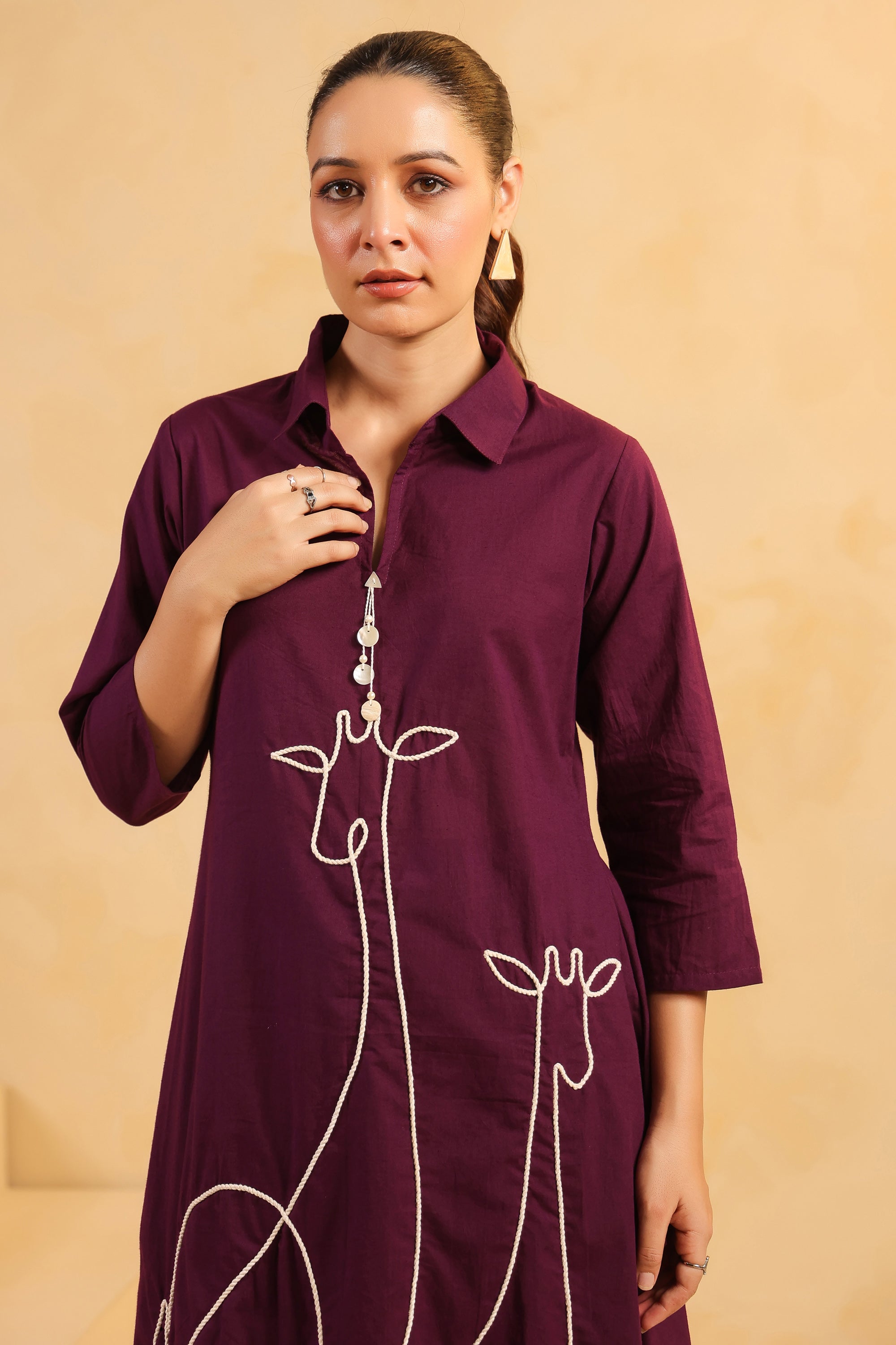 Majestic Muse Giraffe Purple Embroidered Cotton Co-ord Set