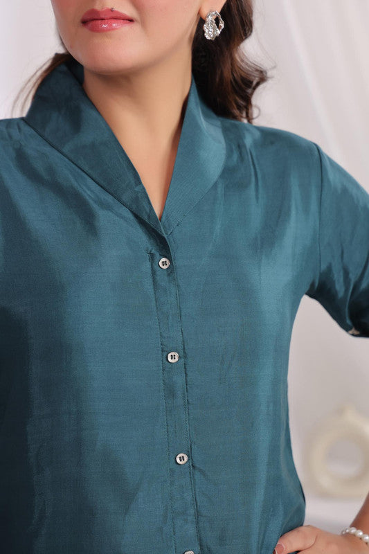 Mystic Leaf Printed Green Russian Silk Co-ord Set