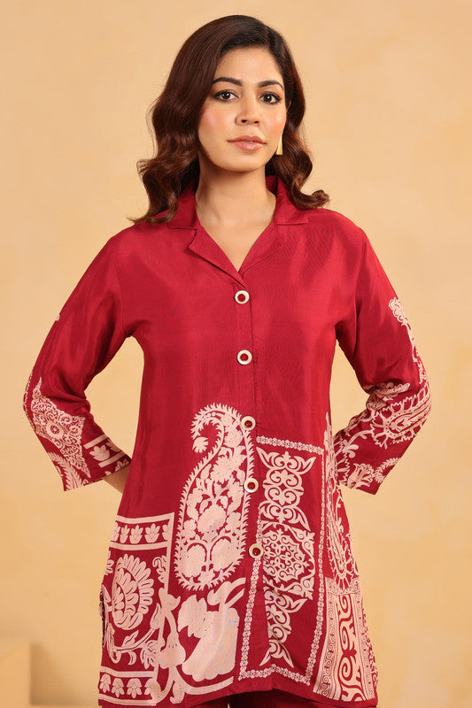 Bohemian Paisley in Maroon Printed Russian Silk Co-ord Set