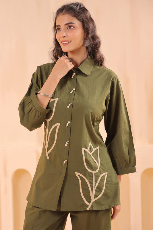 Green Grace Tulip Embellished Cotton Co-ord Set