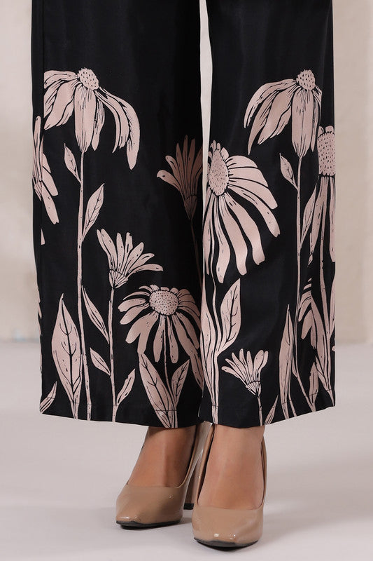 Black Daisy Floral Printed Russian Silk Co-Ord Set