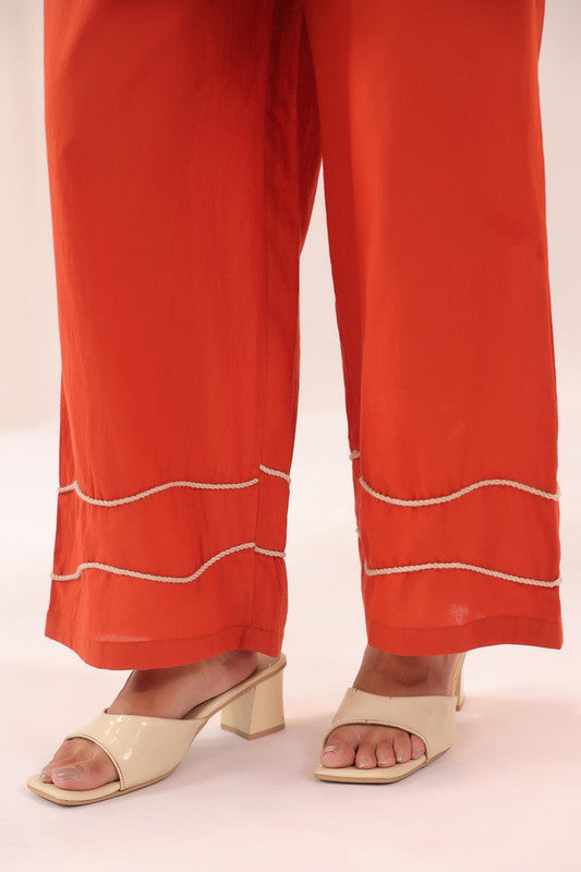 Rust Red Crane Embroidered Cotton Co-ord Set