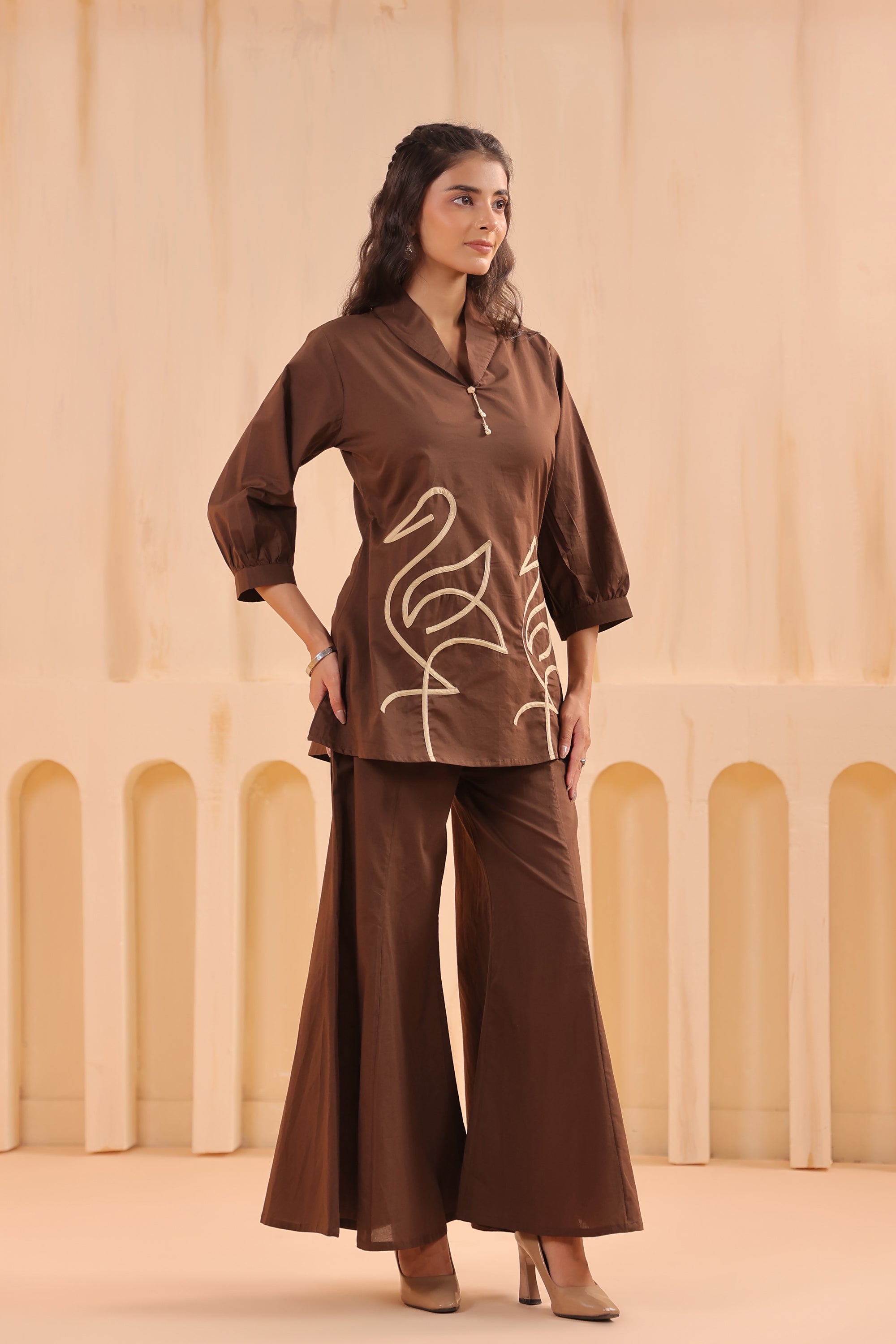 Coffee Chic Flamingo Pattern Cotton Co-ord Set