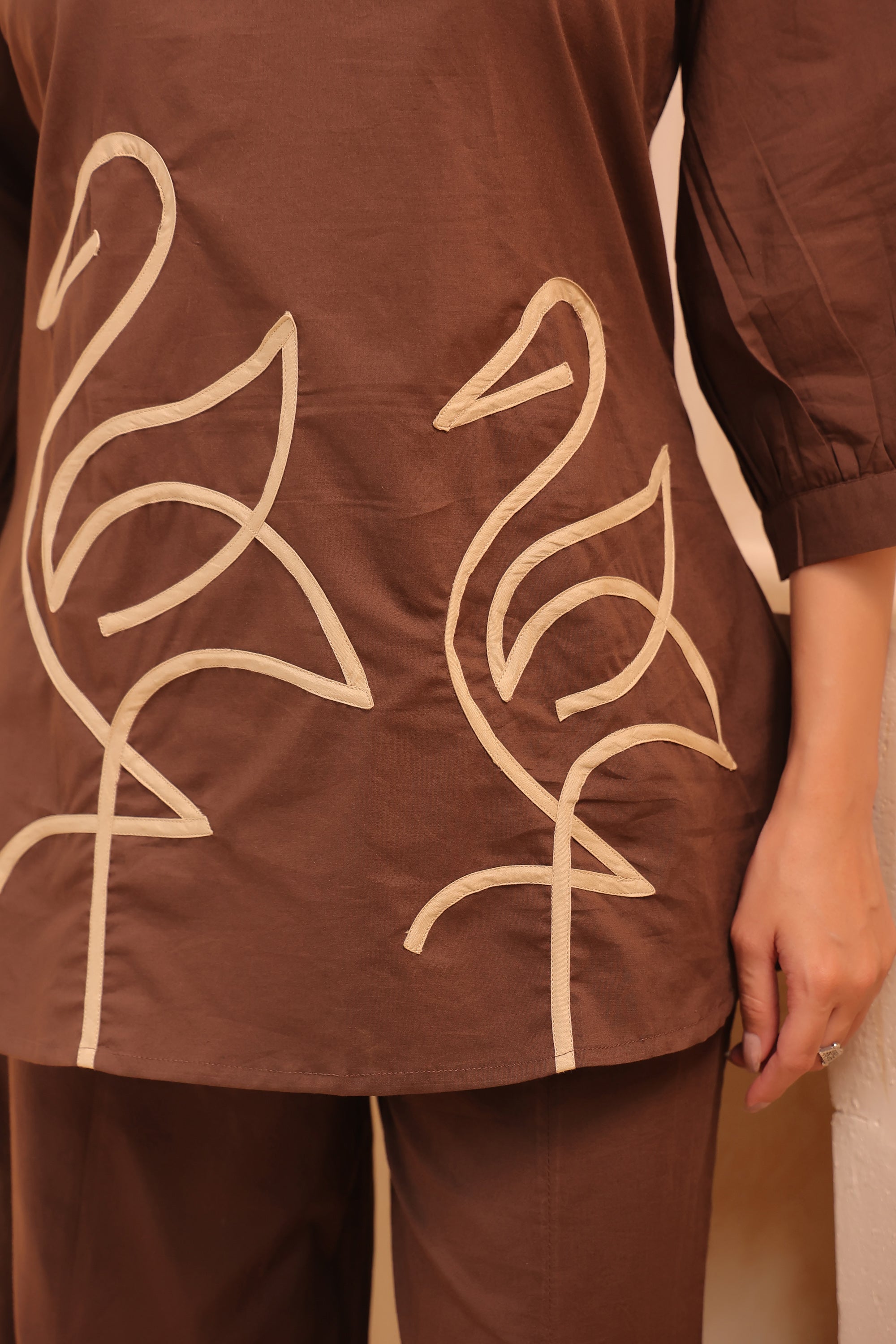 Mocha Chic Flamingo Cotton Co-ord Set