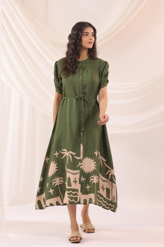 Olive Haven Scenic Printed Russian Silk Dress