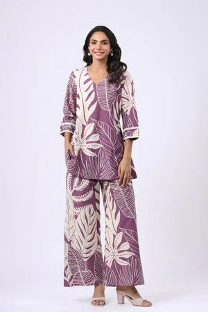 Purple Palm Oasis Printed Cotton Co-ord Set