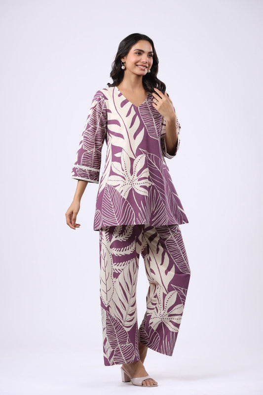 Purple Palm Oasis Cotton Co-ord Set