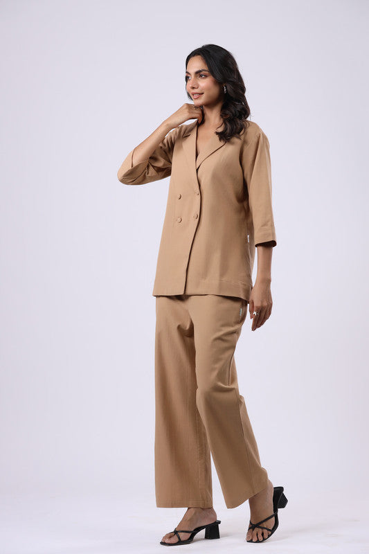 Timeless Taupe Cotton Flex Blazer Set