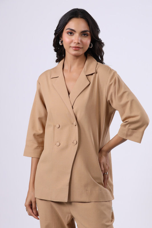 Timeless Taupe Cotton Flex Blazer Set