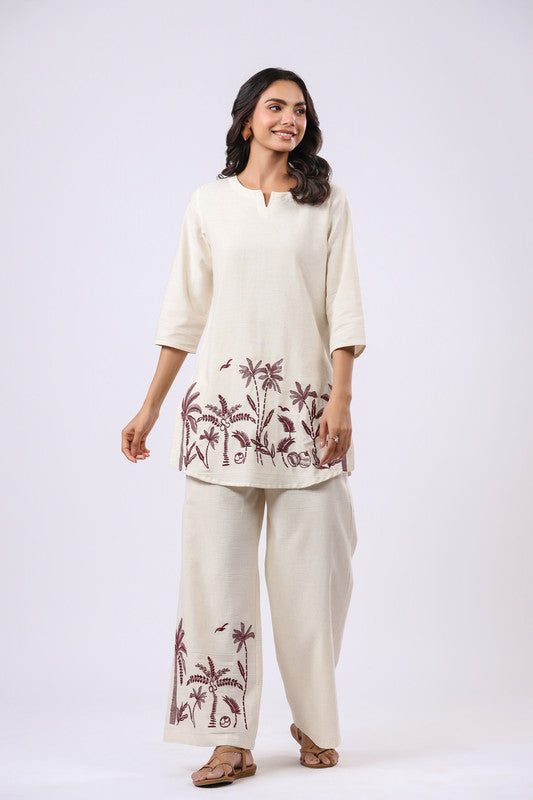 Tropical Oasis Embroidered White Cotton Flex Co-ord Set