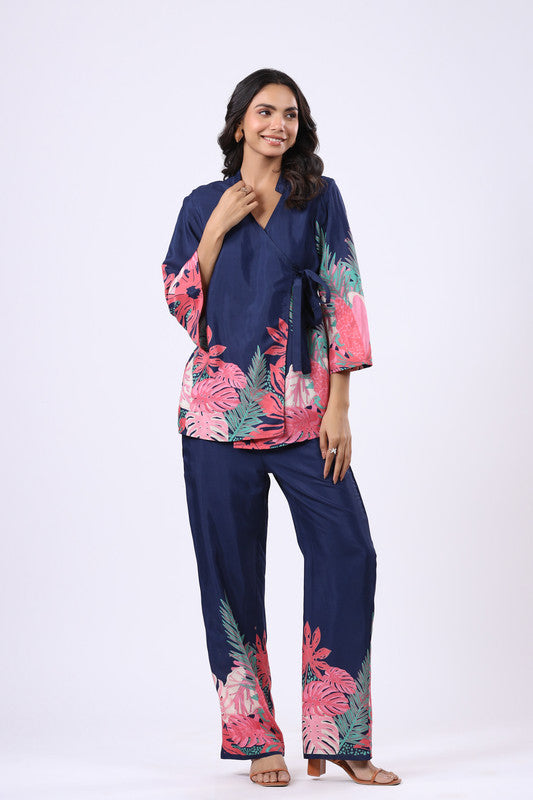 Navy Tropics  Russian Silk Co-ord Set