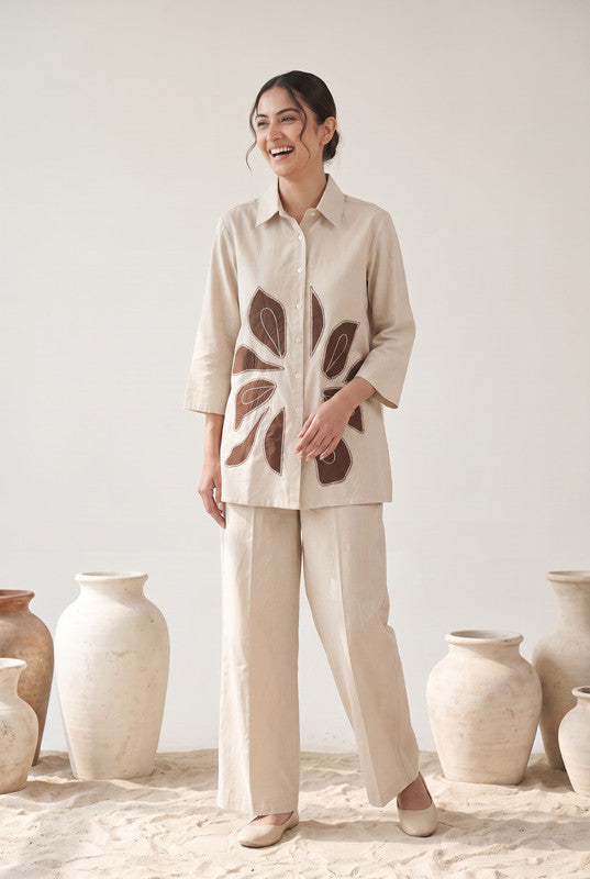 Ivory Cotton Flex Leaf Appliqué Co-ord Set